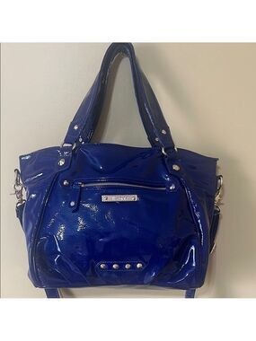 MISS GUSTTO Royal Blue Glossy Shoulder Bag with GOLD Accents